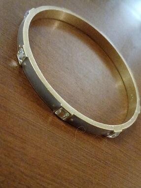 Lia Sophia Gold-Tone and Gray Bangle Bracelet with Crystal Accents